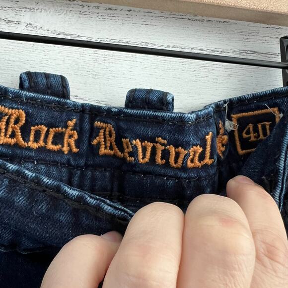 Rock Revival Dark Wash Chavo Slim Straight Jeans Size 40 - Picture 5 of 10